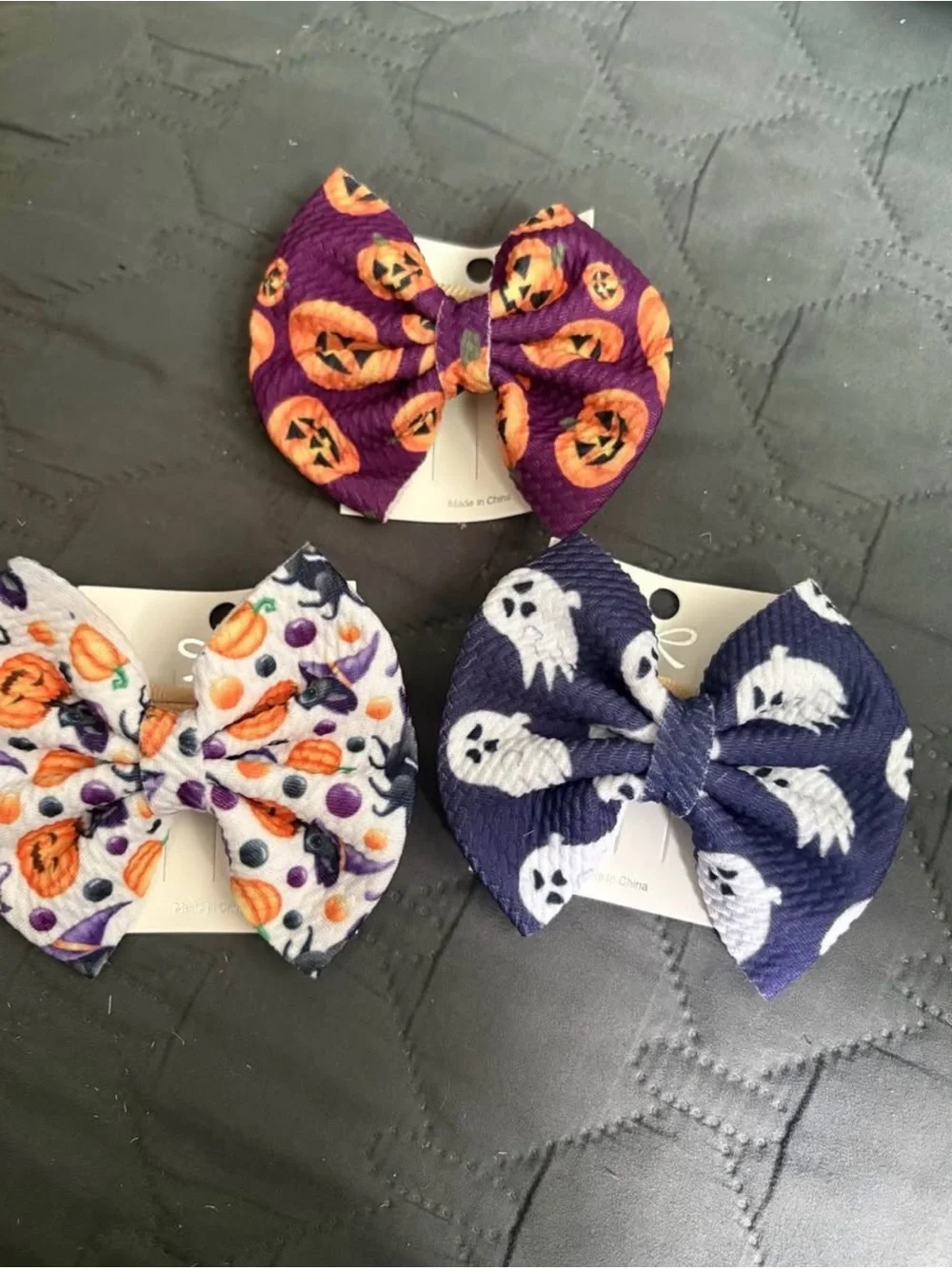 Halloween Kids Fabric Bow Hair Clips - Purple, Navy & White